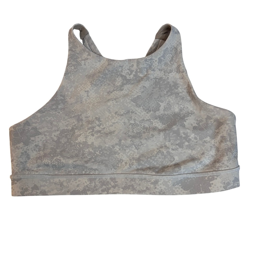 LULULEMON Free to Be Serene Bra M Size 10 Gray Floral Lace Camo Strappy Back